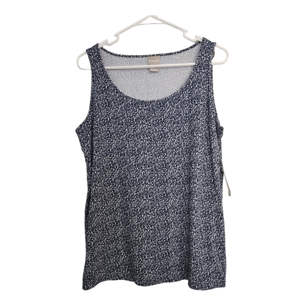 Chicos Viscose Geo Print Basic Knit‎ Navy Casual Office Blouse Tank Sz 2/L